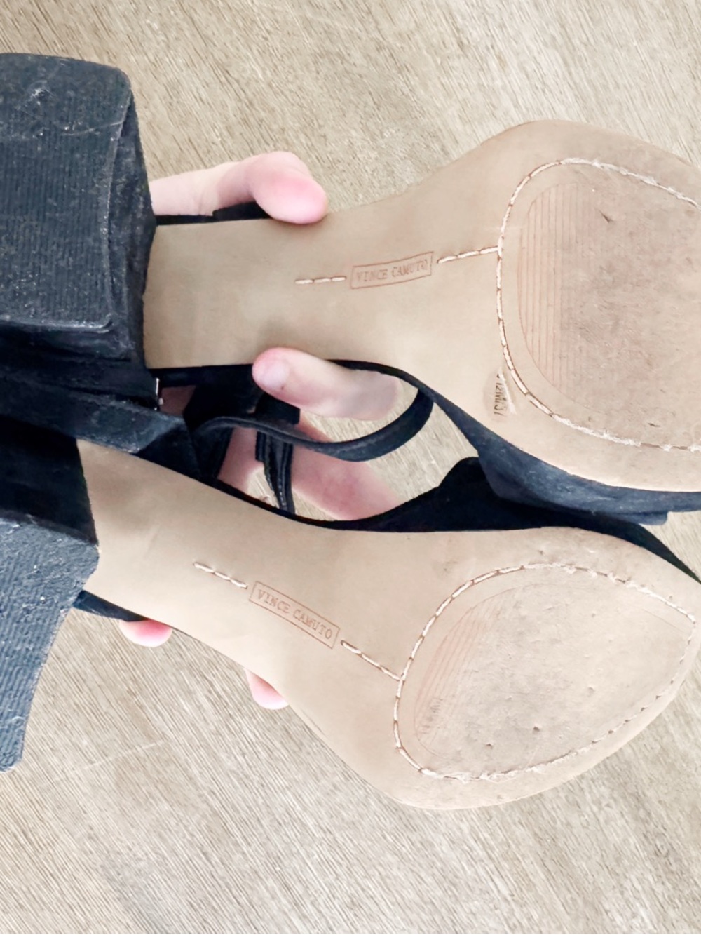 Vince Camuto Black Suede Platform Block Heels size 6.5 - Picture 4 of 6